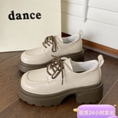 搭配裙子粗跟厚底小皮鞋 系带英伦风单鞋 女2025新款 复古学院乐福鞋