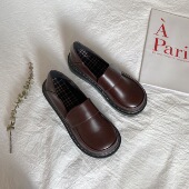 日系jk小皮鞋 一脚蹬平底单鞋 女学生韩版 百搭复古英伦学院风大头鞋