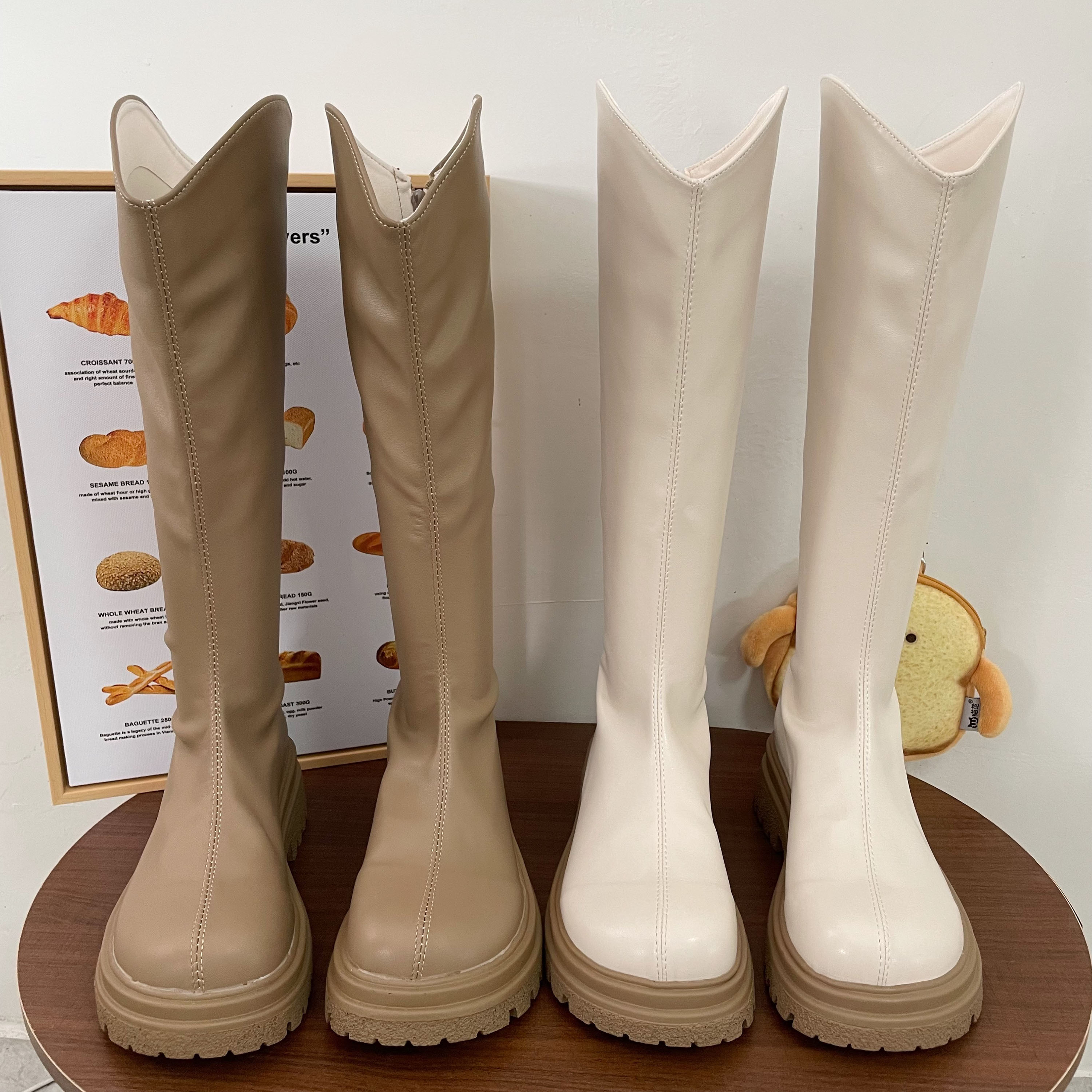 百搭后拉链中筒高筒长靴子