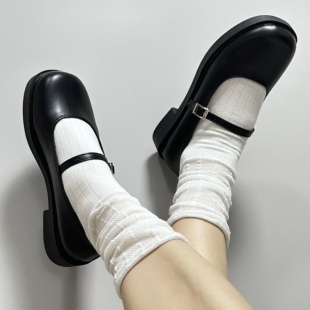 显脚小亮面百搭玛丽珍圆头可爱增高单鞋 妖怪 小窝黑色低跟小皮鞋