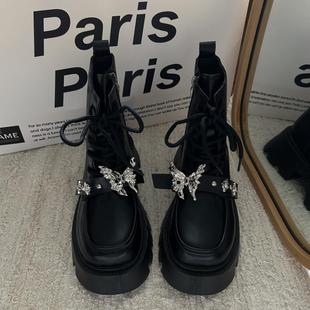 秋休闲设计感甜酷厚底马丁靴女ins英伦风炸街百搭短筒粗跟小个子