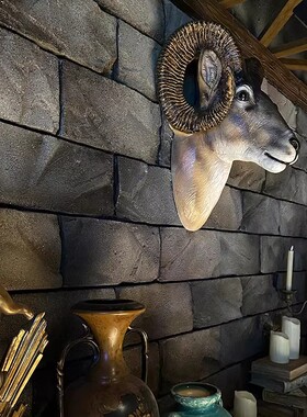 墙饰挂饰壁饰复古仿真羊头壁挂动物头挂件创意羚羊头民宿酒吧饰品