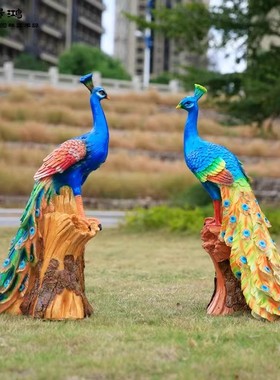 户外庭院仿真开屏孔雀雕塑摆件