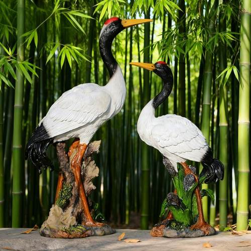 环保树脂工艺品仿真小仙鹤摆件水池花园动物鸟类雕塑庭院饰装造景