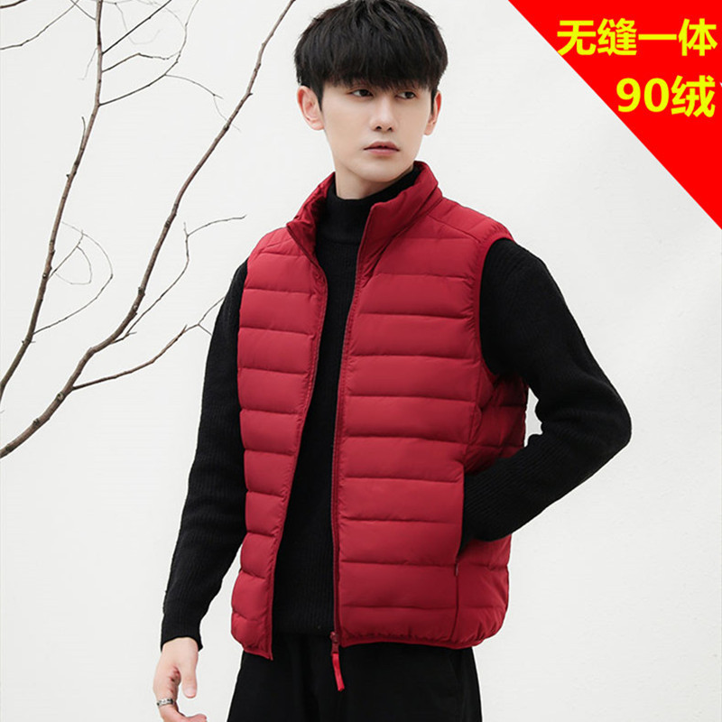 跨境新款轻薄羽绒马甲背心男士短款薄款无缝一体轻便坎肩马夹外套