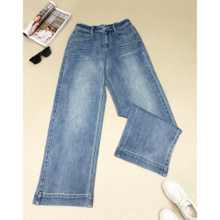 鑫阁窄版直筒牛仔裤女春季新款白色三防显瘦高腰九分阔腿裤子修身