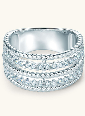 跨境欧美热卖款麻花镶钻镂空戒指个性创意仿真莫桑石钻戒情侣婚戒