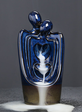 静尘原创陶瓷情人节情侣倒流香炉创意窑变蓝色抽象人物倒流香薰炉