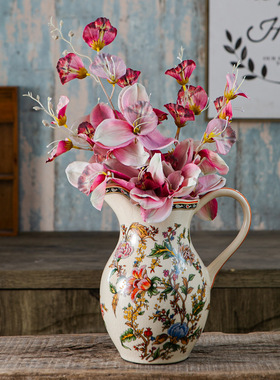 中古奶壶陶瓷花瓶摆件客厅家居饰品软装美式复古花插花瓶工艺品