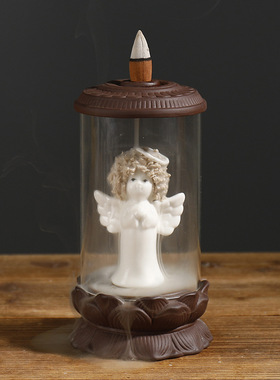 跨境紫砂倒流香薰炉创意防风罩欧美风格天使猫头鹰倒流炉家居摆件