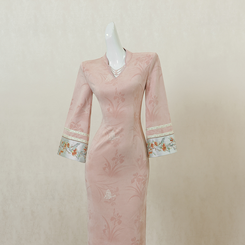 粉色新中式国风改良旗袍连衣裙