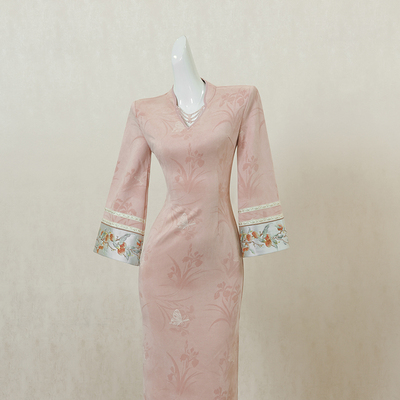 粉色新中式国风改良旗袍连衣裙