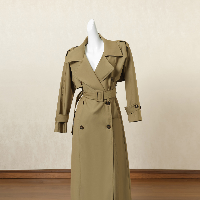 卡其色中长款风衣外套女