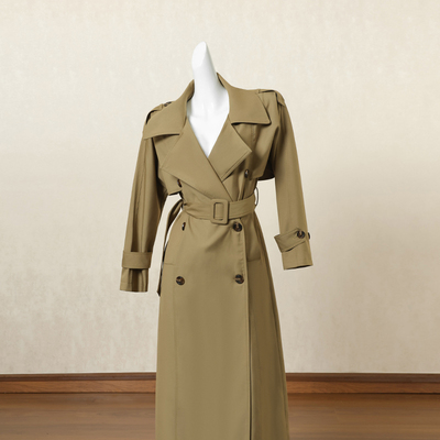 卡其色中长款风衣外套女