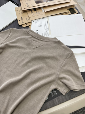 TOURNESOL春夏新款jin口纱线精纺柔软全羊毛高弹力针织三角标短袖