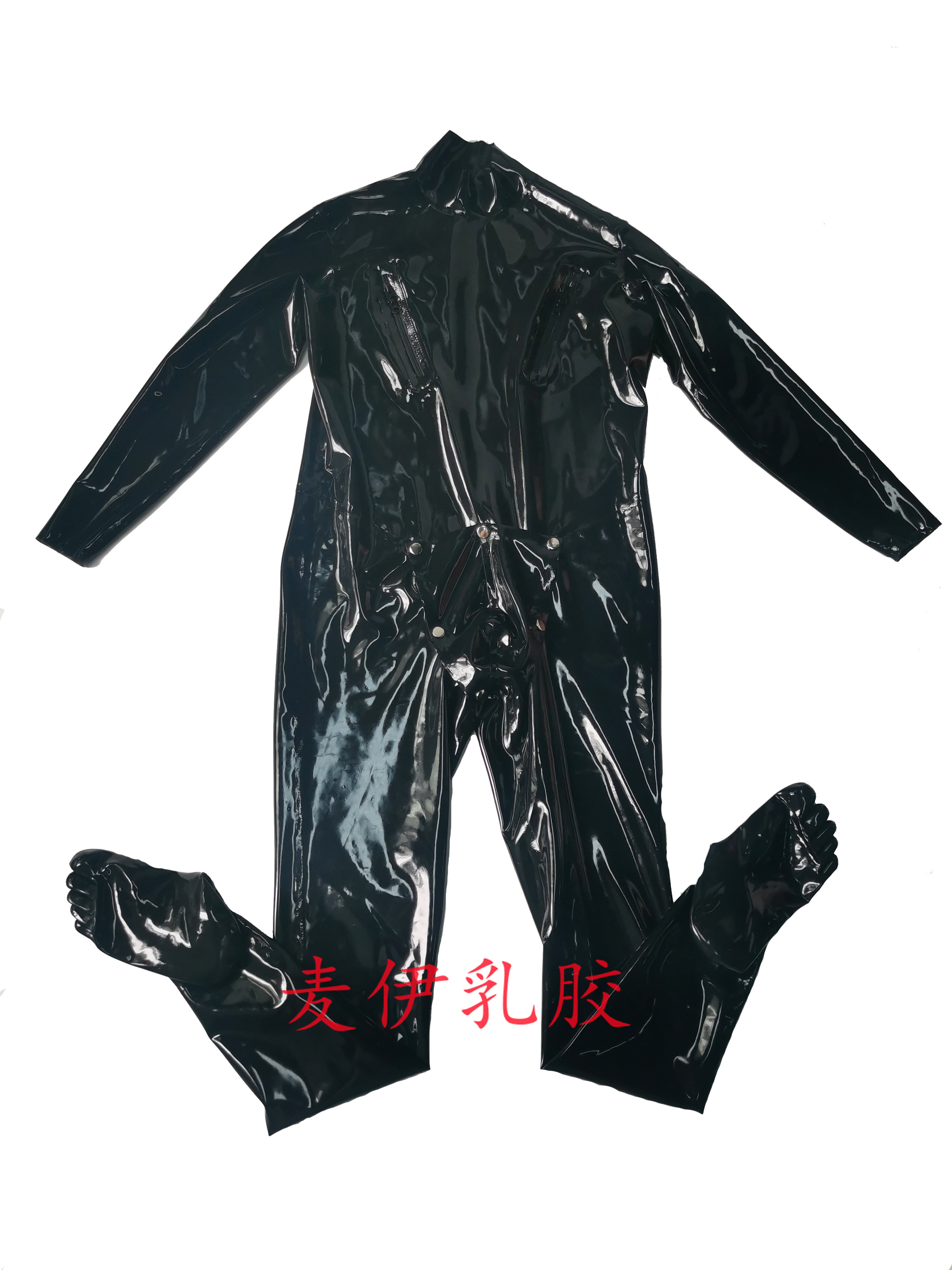 MY 乳胶衣 男乳胶紧身衣乳胶连体衣五指袜乳拉链开洞砸扣挡片定制