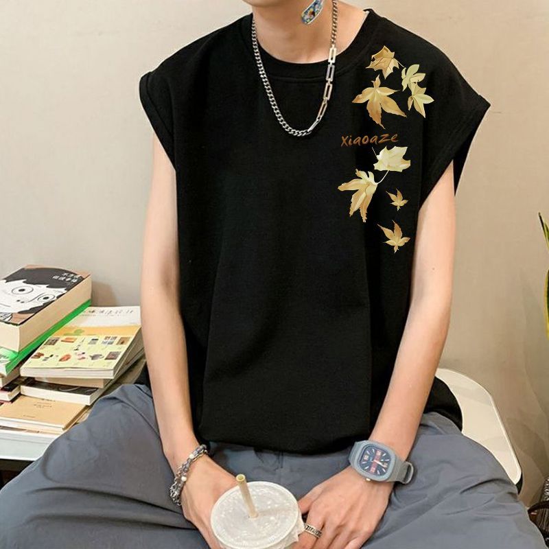 印花优质男士纯棉坎肩背心无袖T恤男女夏季新款韩版宽松半袖上衣