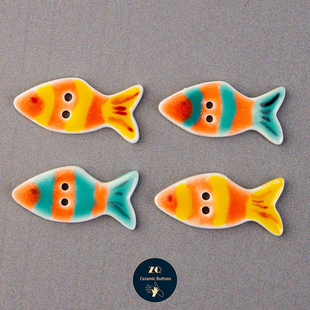 【两个装】约40mm陶瓷纽扣可爱小鱼棉麻大衣手工服饰配件两个扣子