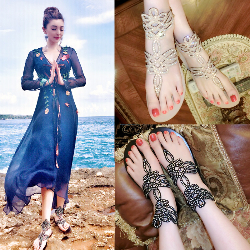 2020新款网红沙滩外穿水钻民族风仙女夹趾拖鞋罗马波西米亚夏凉鞋在类目 女鞋, 凉鞋中 - 来自Buy2taobao.com提供专业的淘宝代购服务