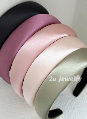 韩国ins新款颜色超正缎面发箍贝壳粉纯色头箍高级感显高颅顶发饰