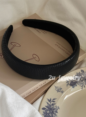 韩国ins新款鳄鱼纹理高级感发箍复古黑色pu皮质头箍少女百搭发饰