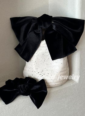 韩国ins新款天鹅绒蝴蝶结大肠发圈复古黑色丝绒气质大号弹簧夹女