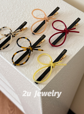 韩国ins新款不规则蝴蝶结一字鸭嘴夹金标玳瑁色醋酸刘海碎发边夹