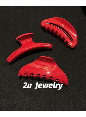 韩国ins新款红色大号抓夹网红同款镂空月牙气质醋酸金标鲨鱼夹女