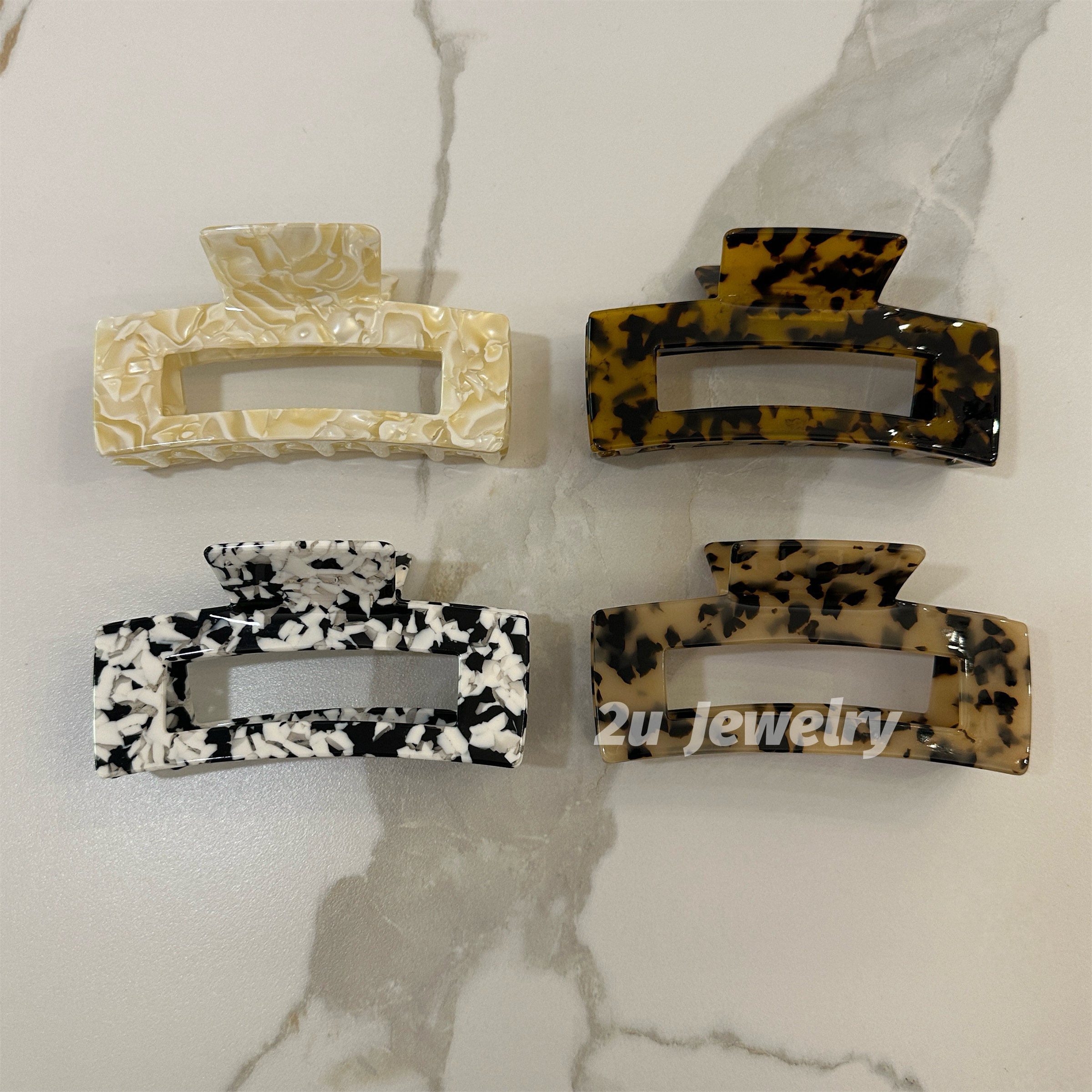 韩国ins新款玳瑁超大号方形抓夹复古气质豹纹镂空发抓盘发鲨鱼夹