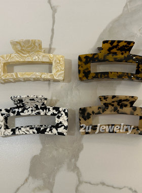 韩国ins新款玳瑁超大号方形抓夹复古气质豹纹镂空发抓盘发鲨鱼夹