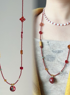 邪恶大蛇果｜原创项链复古设计感时尚秋冬多巴胺色系串珠毛衣链