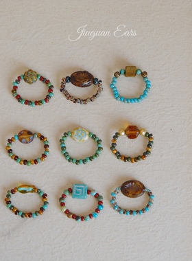 酒馆三零二秒原创串珠戒指弹力绳捷克珠指环复古叠戴