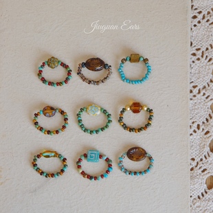 酒馆三零二秒原创串珠戒指弹力绳捷克珠指环复古叠戴