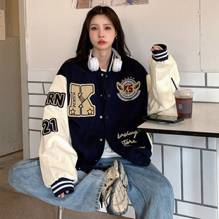 2025潮牌毛巾绣字母棒球服外套男女秋冬复古宽松潮流情侣夹克