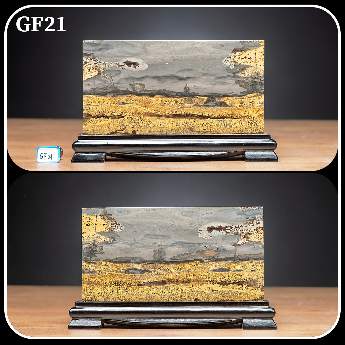 广西国画石草花石奇石24.5×15CM带底座方形小薄片摆件GF21-30