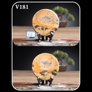 广西草花石国画石奇石直径6cm上漆正圆片茶杯垫小薄片V180-225