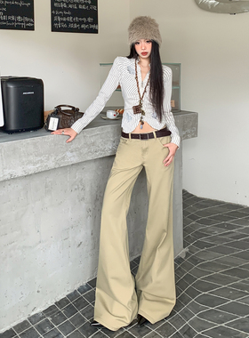 花漾26th ootd!2026春季新款美式复古微喇牛仔裤女低腰宽松阔腿裤