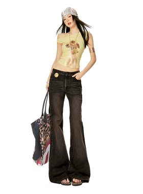 花漾26th ootd!2026年春季新款复古高腰显瘦马蹄拖地微喇修身牛仔