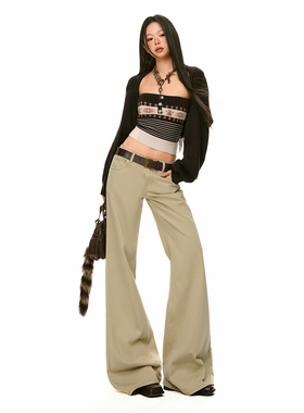 花漾26th ootd!2026春季新款美式复古微喇牛仔裤女低腰宽松阔腿裤