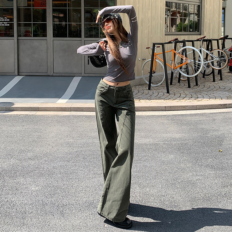 花漾美式2026微喇口袋工装牛仔裤春季新款高腰宽松阔腿拖地裤女,女装/女士精品,牛仔裤,淘宝优惠券,粉丝福利购,淘宝优惠卷