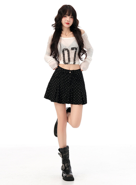 花漾2025年夏季新款百褶波点天丝短裙高腰显瘦美式辣妹短裙莱赛尔