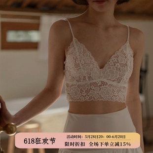 法式 无钢圈日系少女三角杯内衣 白色丝滑蕾丝文胸吊带小胸夏季 薄款