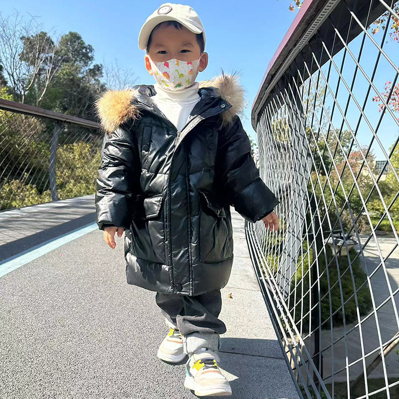 冬季新款男童羽绒服纯色大口袋宝羽绒服