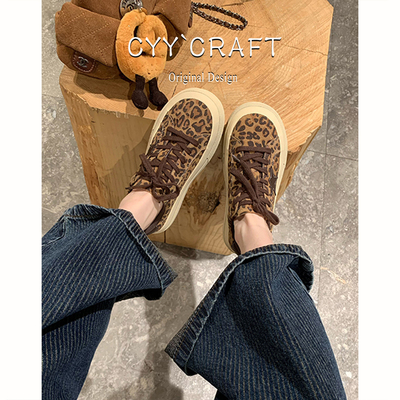 真皮~豹纹德训鞋女厚底秋冬加绒