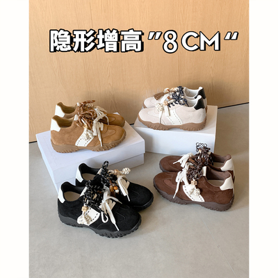 牛皮~8cm内增高德训鞋女2025秋冬