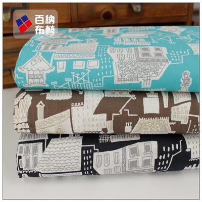 欧美风床品服装卡通房子印花布料