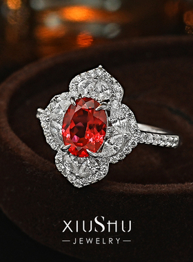 培育鸽血红宝石925银戒指