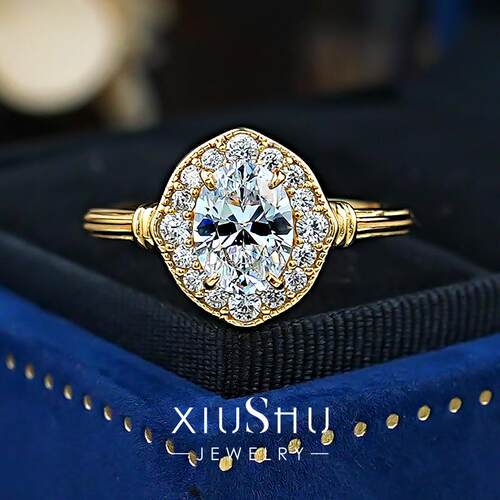 中古鸽子蛋925银戒指女黄金色