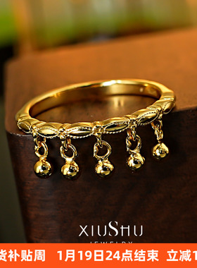 925纯银流苏古法小铃铛戒指