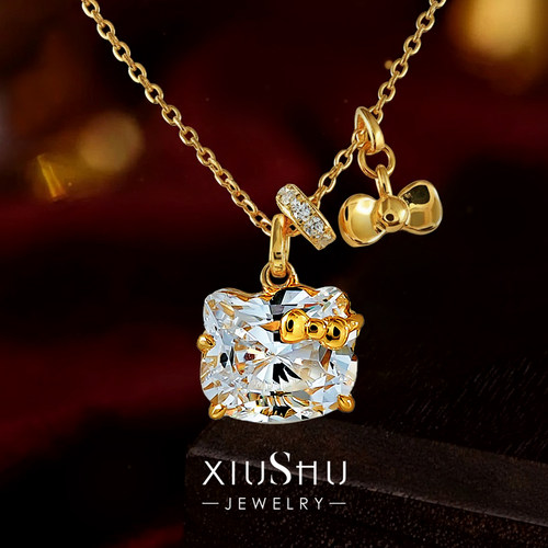 Kitty猫咪蝴蝶结925纯银锁骨项链